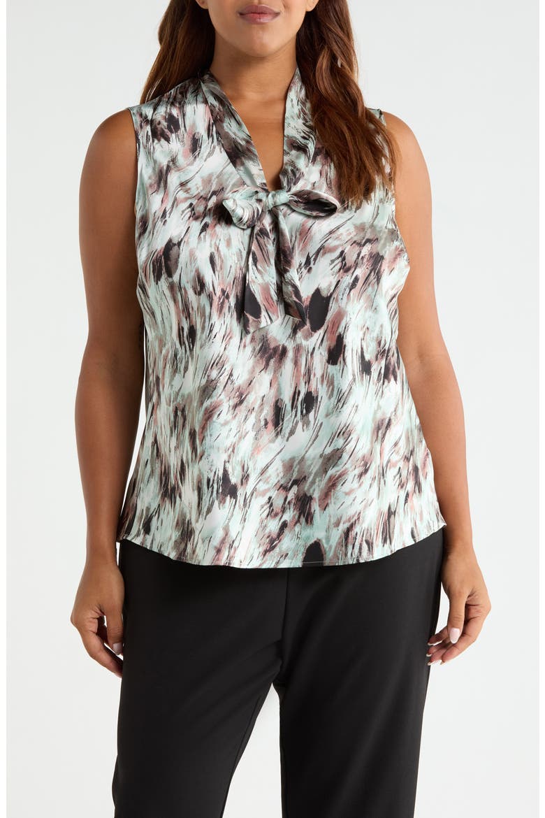 Print TIe Neck Sleeveless Satin Top, Main, color, SEA GLASS MULTI