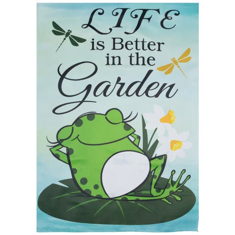 Life is Better in the Garden Green Frog Outdoor House Flag - 28" x 40"