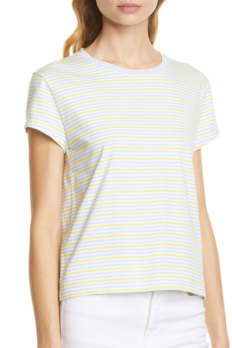 Stripe Shrunken Tee, Alternate, color, WHITE/ LIGHT BLUE/ YELLOW