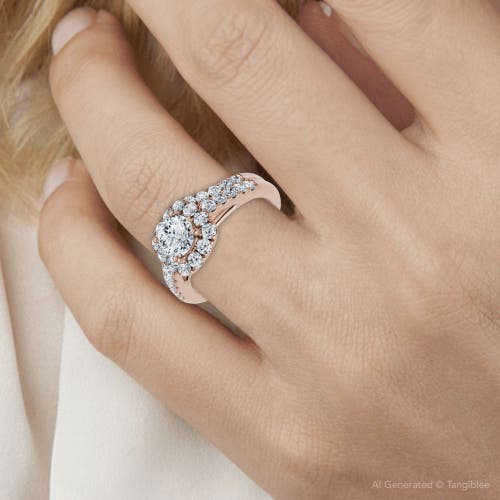 Bliss Diamond 1 1/10ct Cushion Halo Diamond Engagement Ring & Matching Band Gold/pt Lab Grown