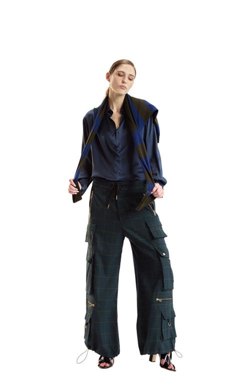 Cynthia Rowley Plaid Cargo Pants In Green