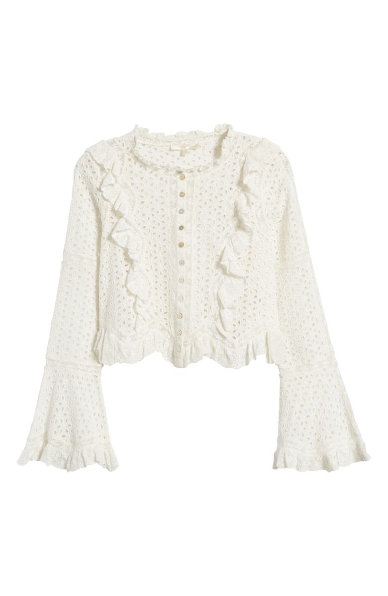 LoveShackFancy Brightline Eyelet Lace Ruffle Top, Alternate, color, 