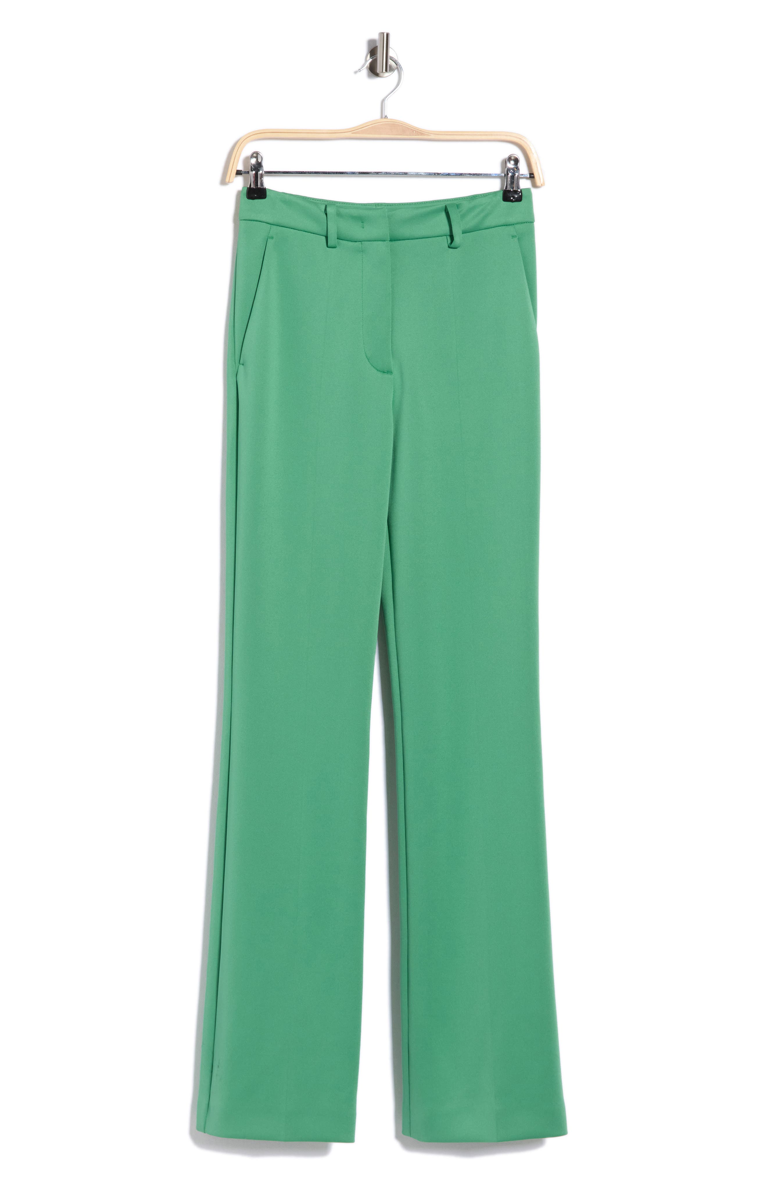 Longchamp Flat Front Straight Leg Trousers In Green