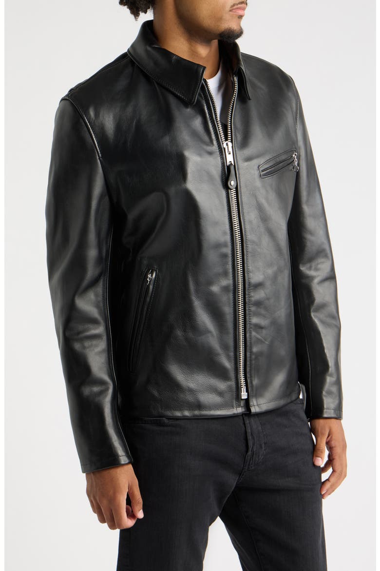 Leather Racer Jacket, Alternate, color, BLACK