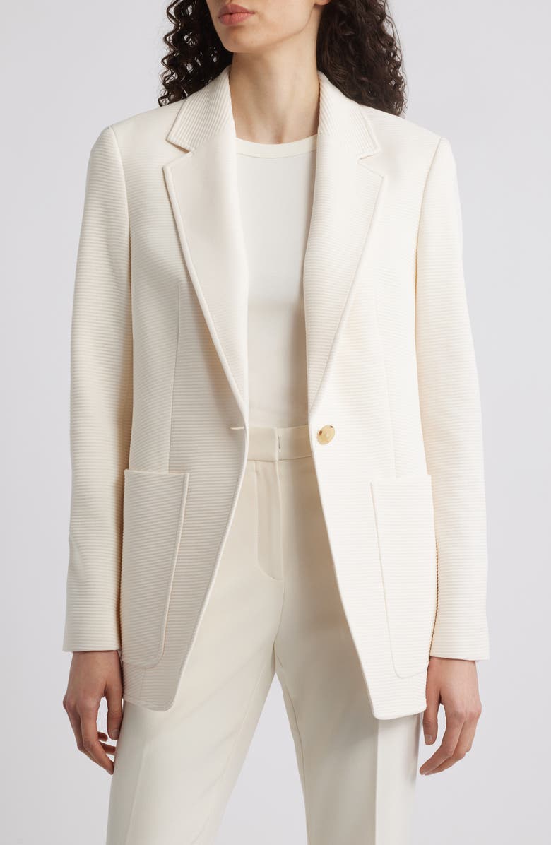 BOSS Jasena Textured One-Button Blazer, Main, color, Soft Cream Ottoman