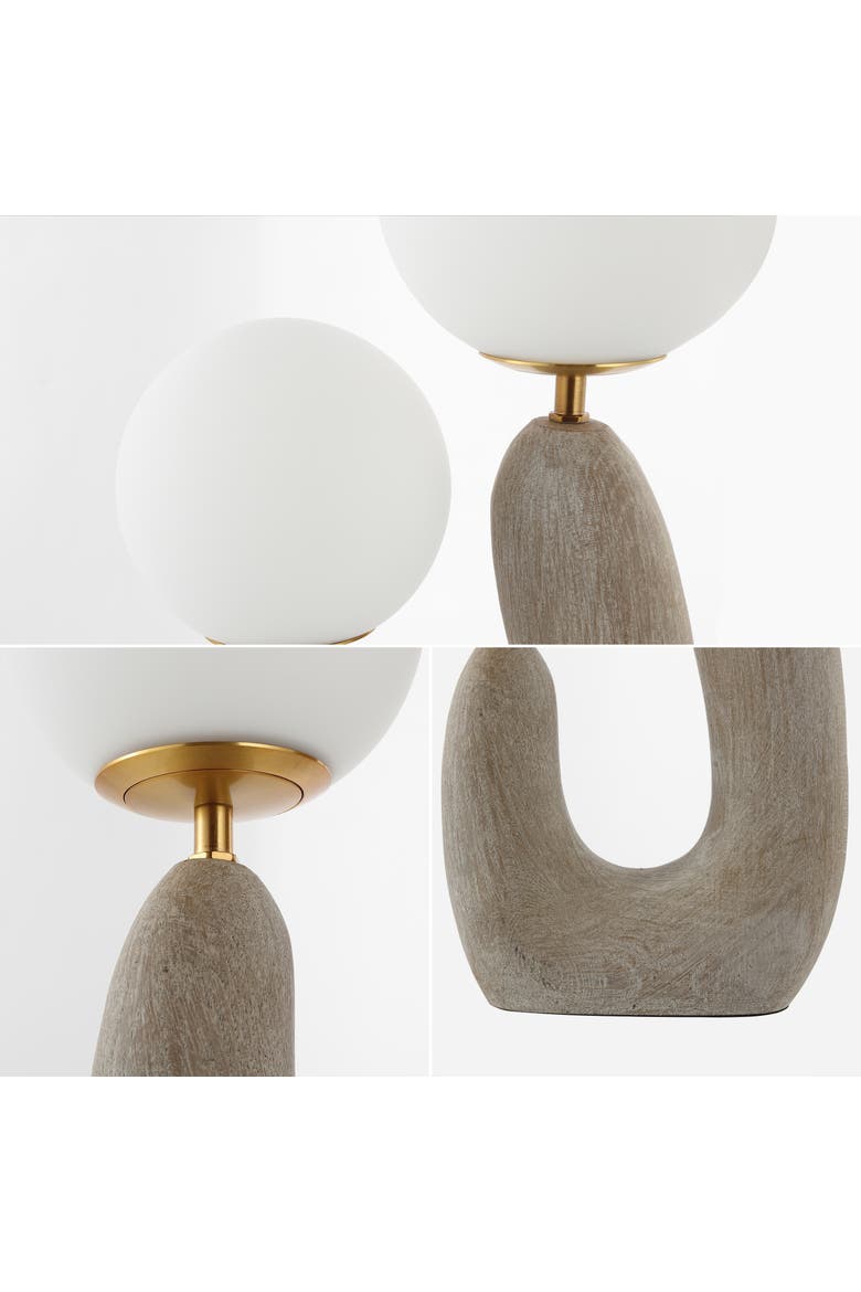 Oona 2-Light Mid-Century Scandinavian Resin/Iron/Frosted Glass Cactus LED Table Lamp, Alternate, color, Gray Wood Finish/Brass Gold