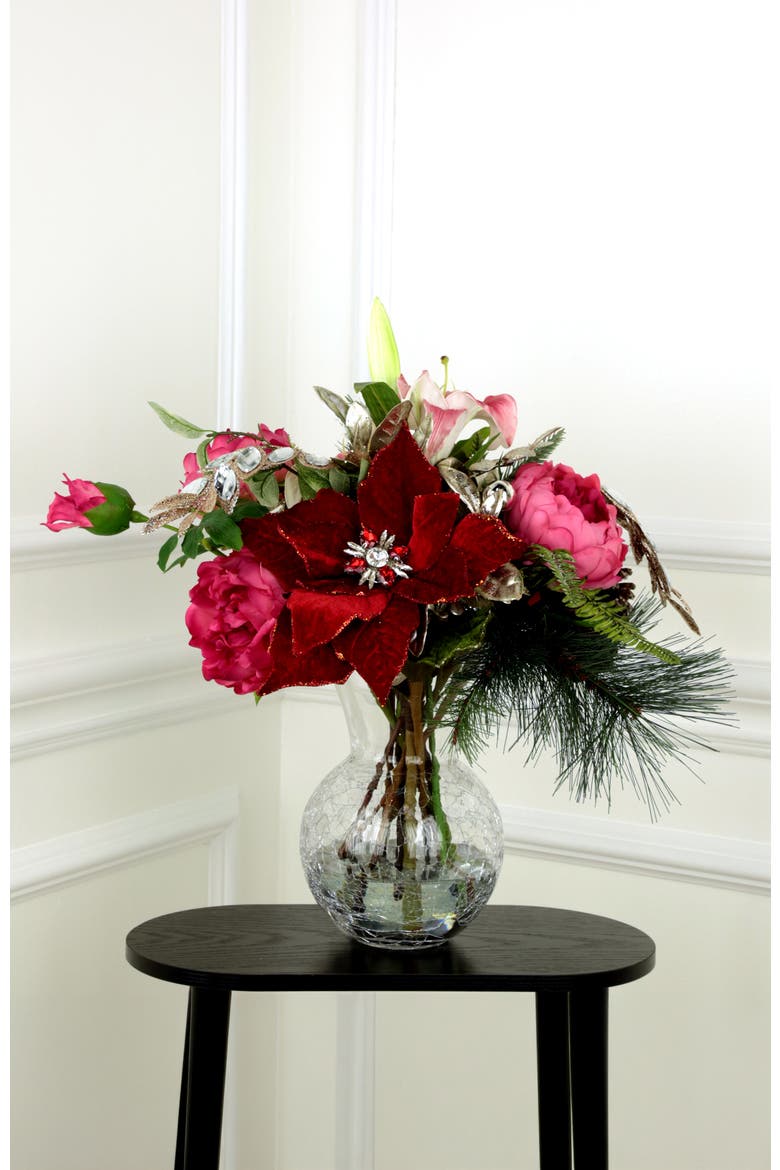 Jeweled Poinsettia Flower Vase, Alternate, color, Red