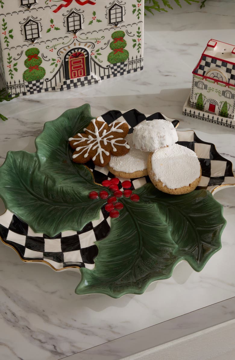 MACKENZIE CHILDS Holly Leaf Ceramic Serving Plate, Alternate, color, Green