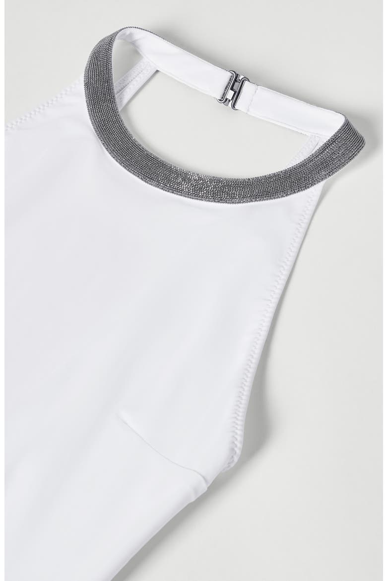 Techno jersey bathing suit with precious collar, Alternate, color, White