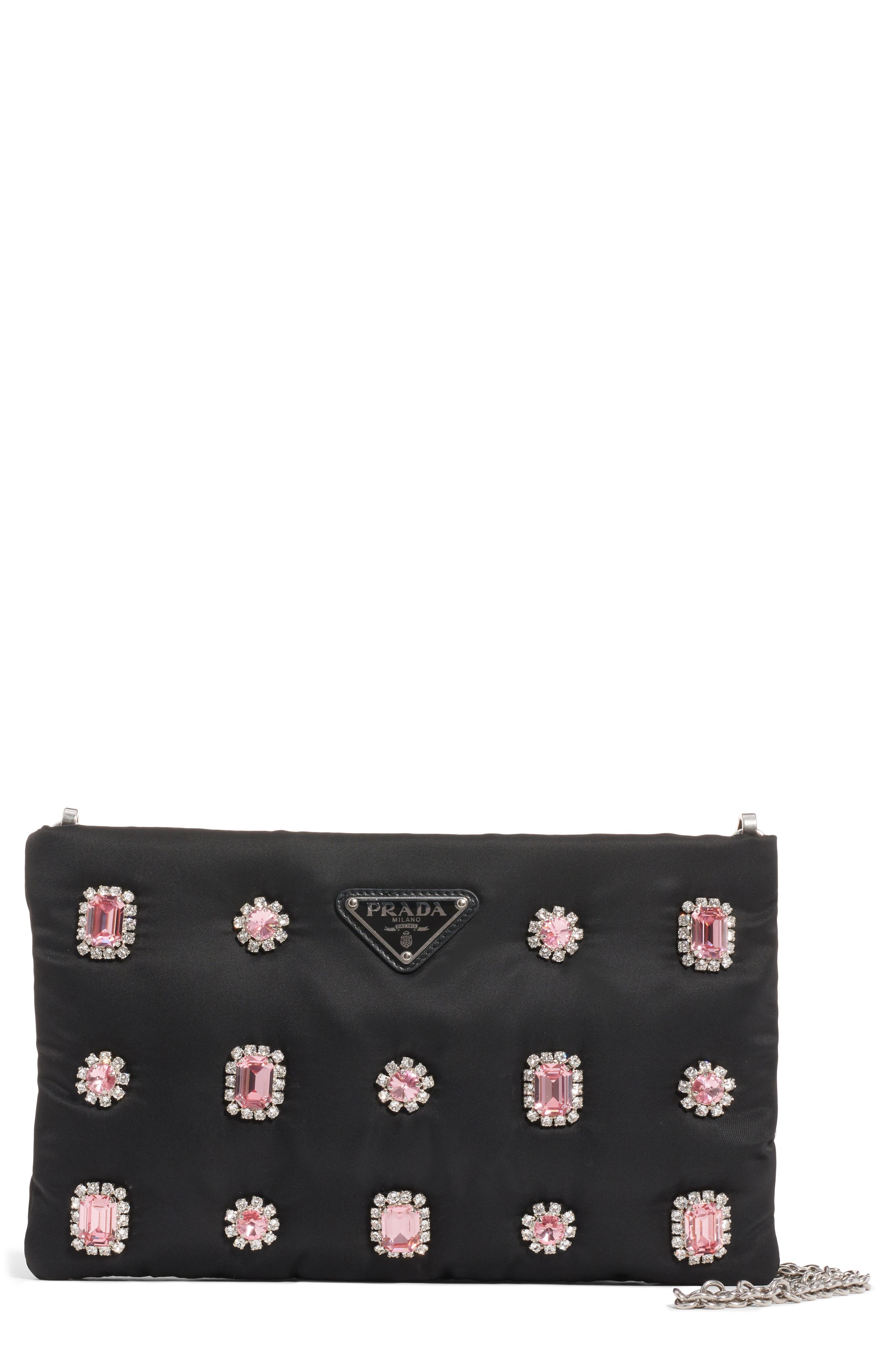 Prada Jewel Embellished Shoulder Bag, Main, color, 