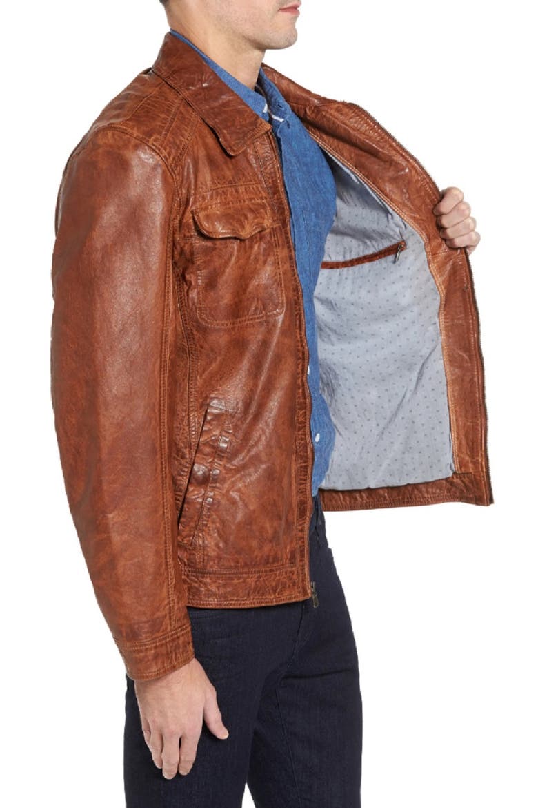 Rugged Washed Patina Leather Jacket, Alternate, color, COGNAC