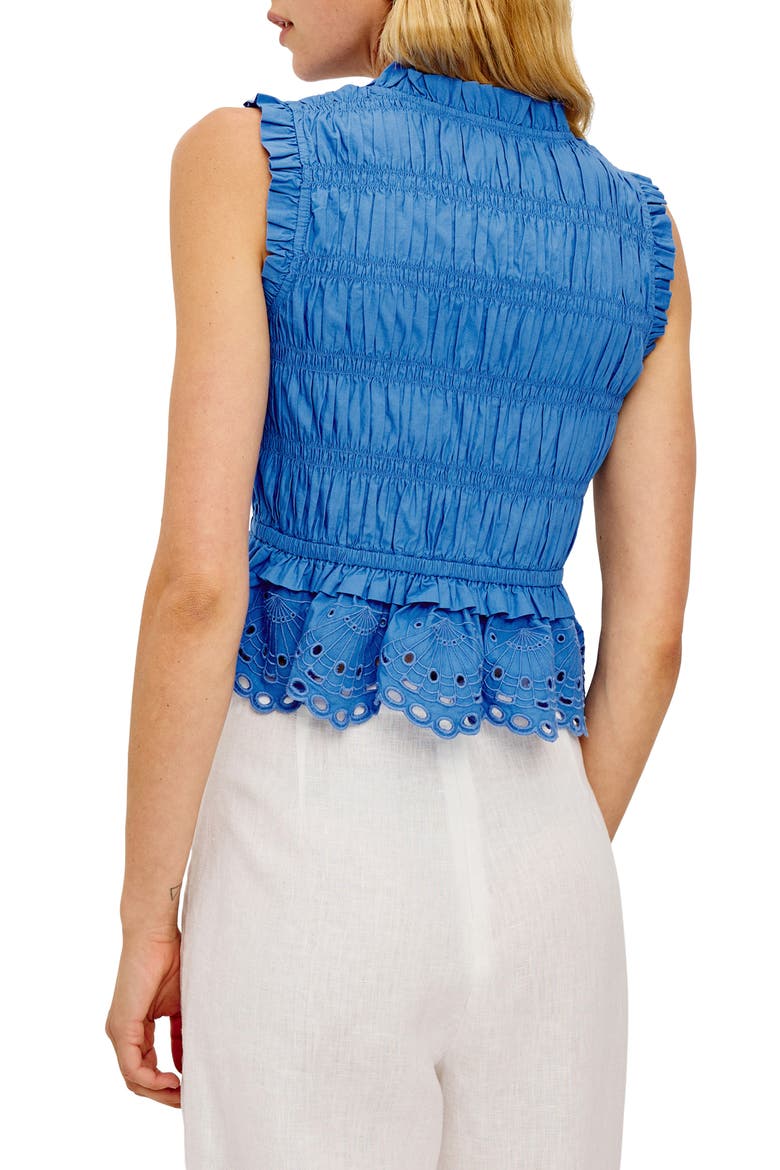 Martine Eyelet Smocked Ruffle Cotton Crop Top, Alternate, color, HARBOR BLUE