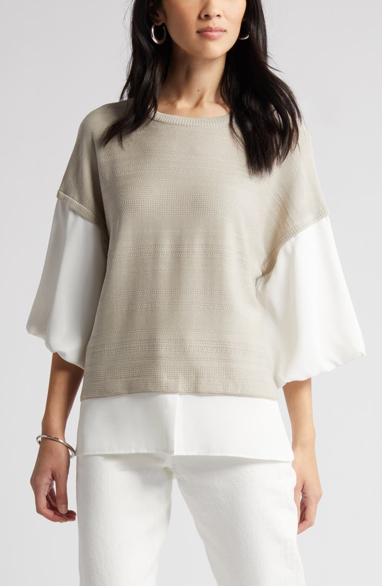 Ming Wang Colorblock Mixed Media Top, Alternate, color, 