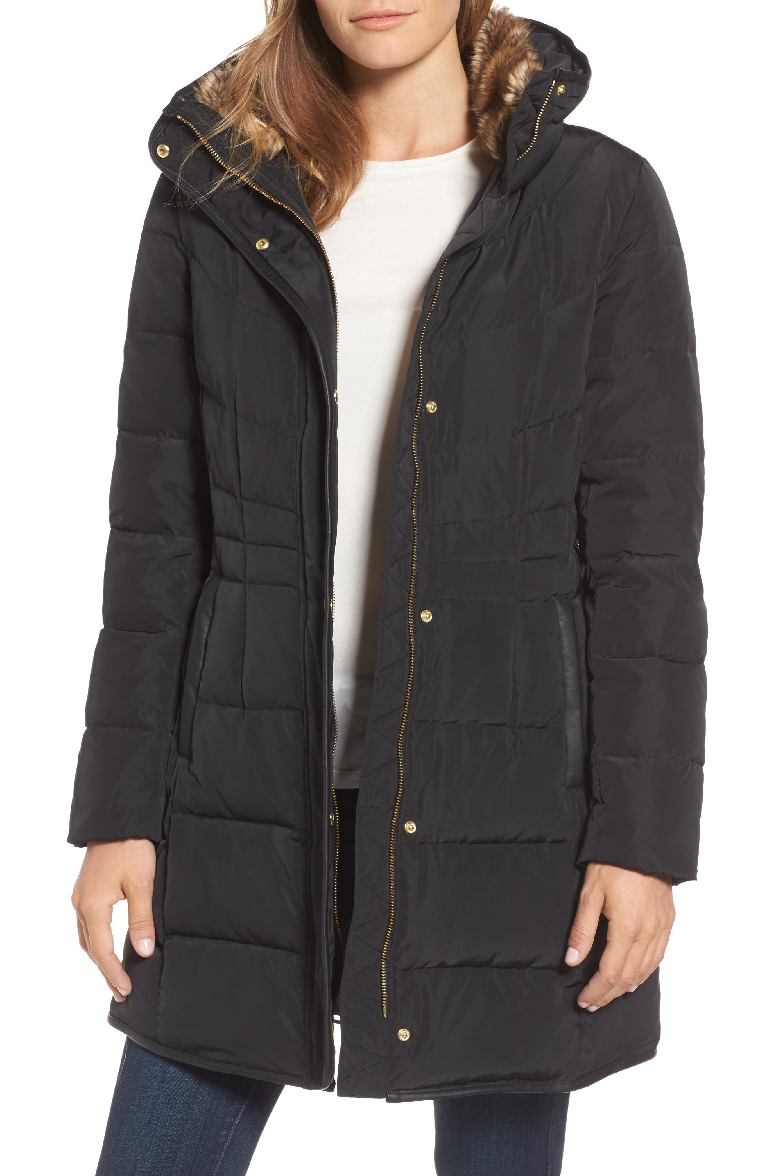 Cole Haan Quilted Down & Feather Fill Jacket with Faux Fur Trim