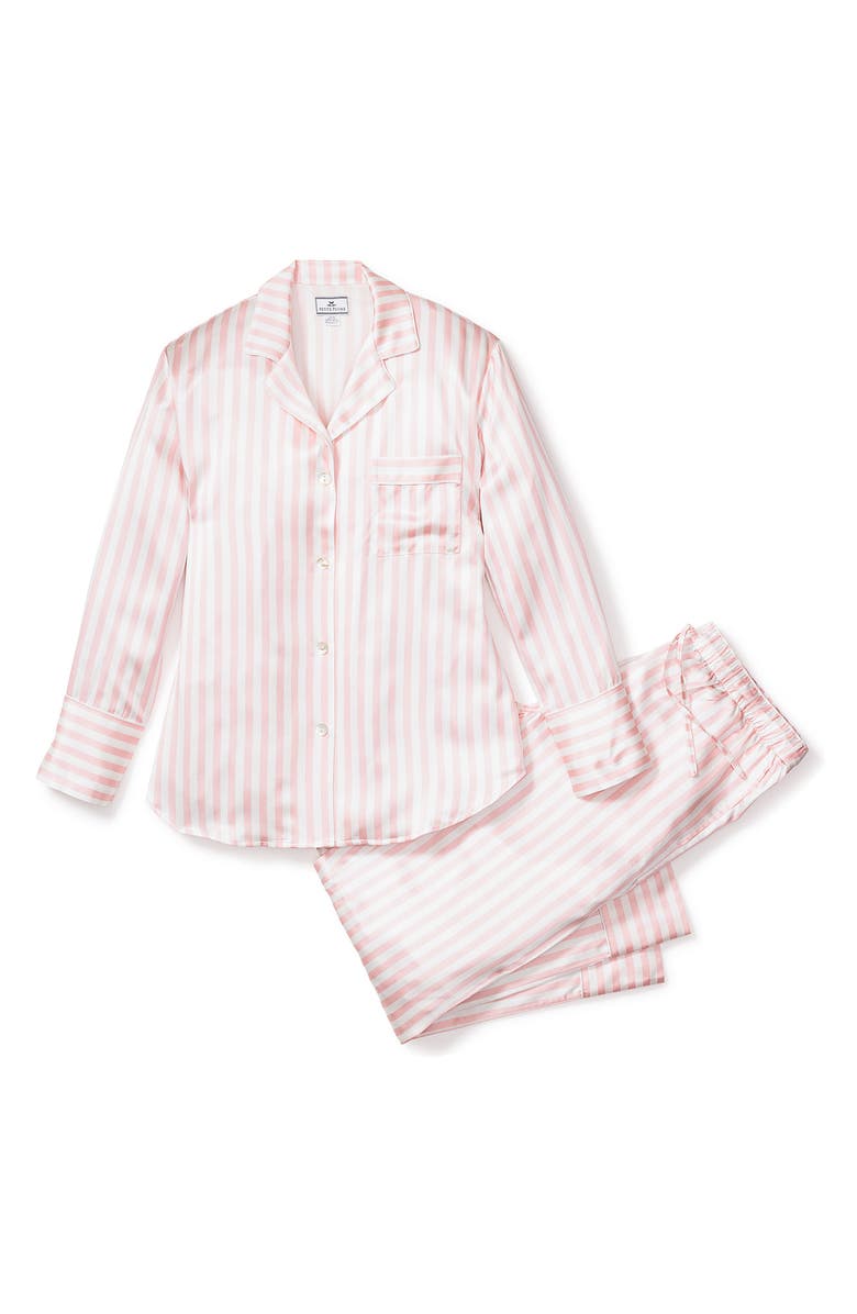Petite Plume Stripe Mulberry Silk Pajamas, Alternate, color, Pink