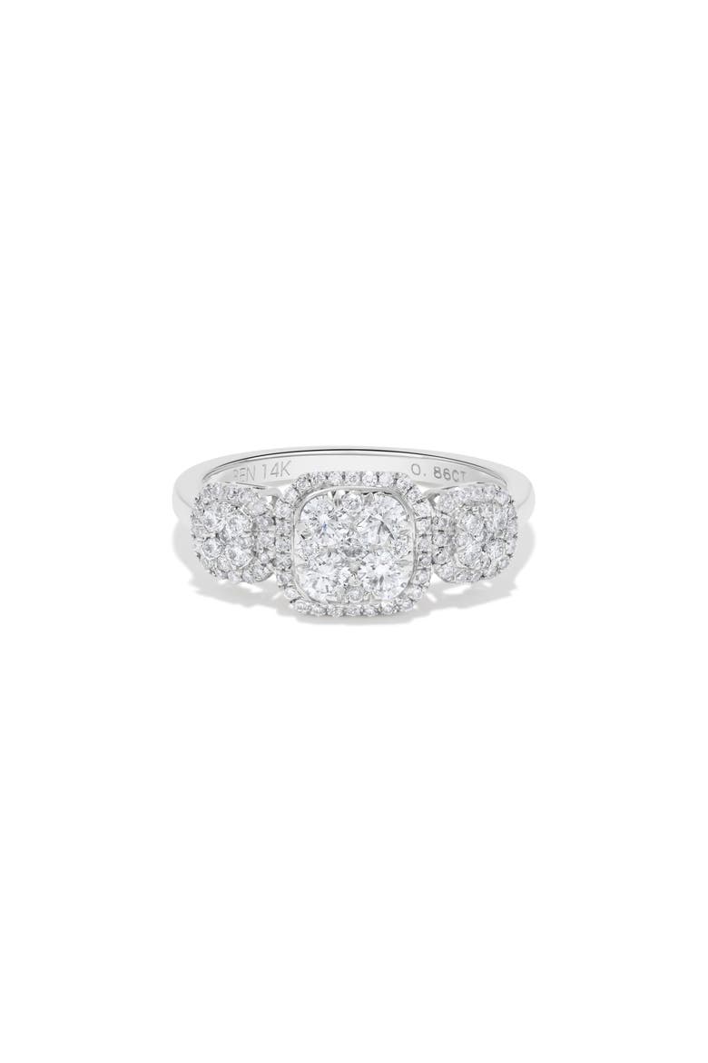 Triple Square Round Diamond Cluster Ring in 14K White Gold, Main, color, 14K White Gold