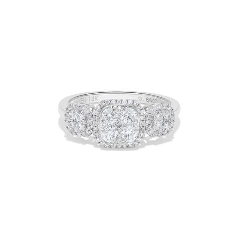 Triple Square Round Diamond Cluster Ring in 14K White Gold