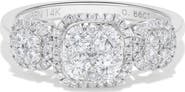 Ancona Fine Jewelry Triple Square Round Diamond Cluster Ring in 14K White Gold