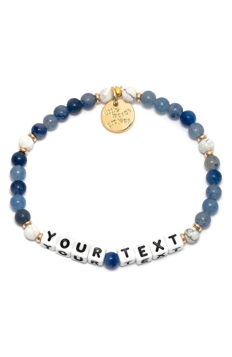 Little Words Project Bluestone Custom Beaded Stretch Bracelet, Main, color, Blue White