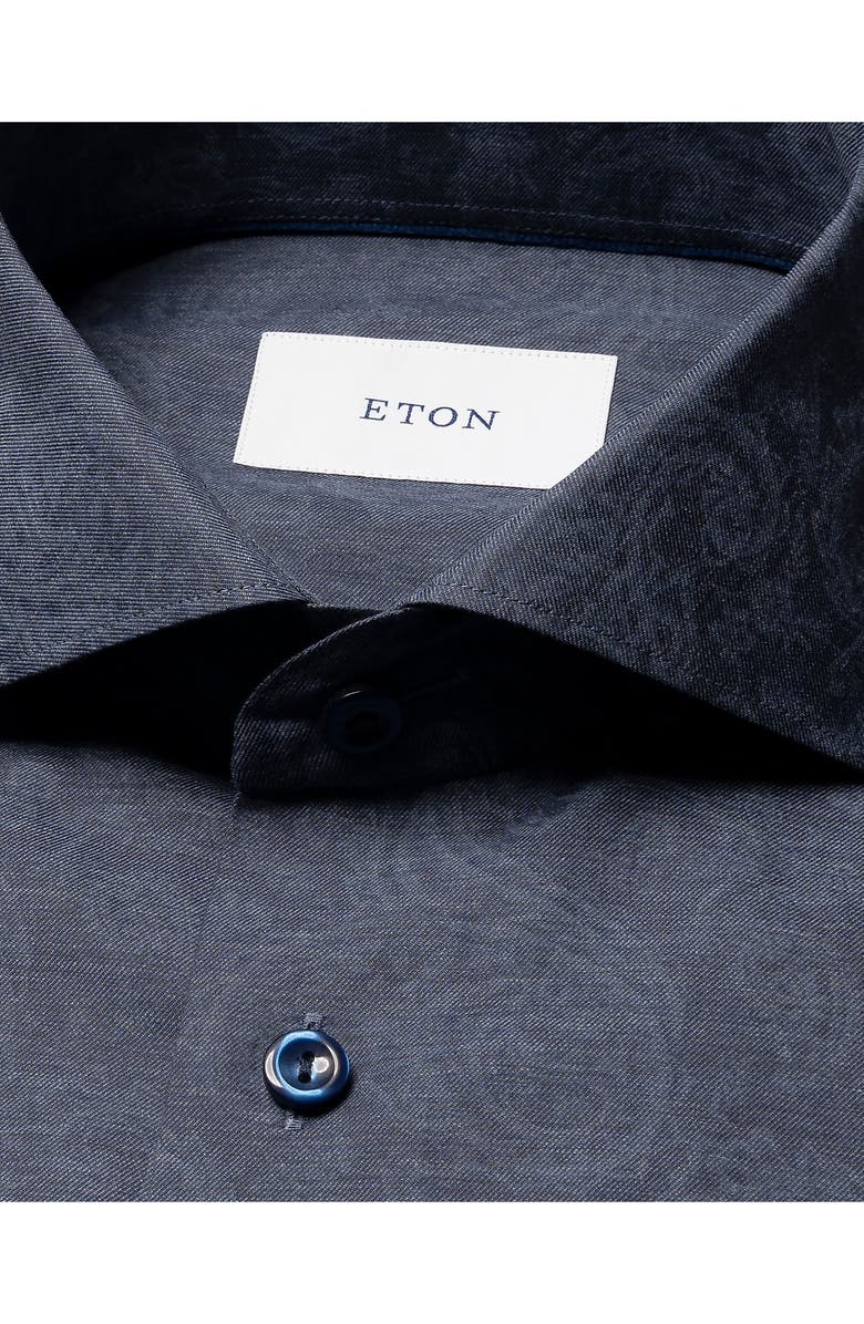 Eton Contemporary Fit Paisley Mélange Cotton Dress Shirt, Alternate, color, Dark Blue