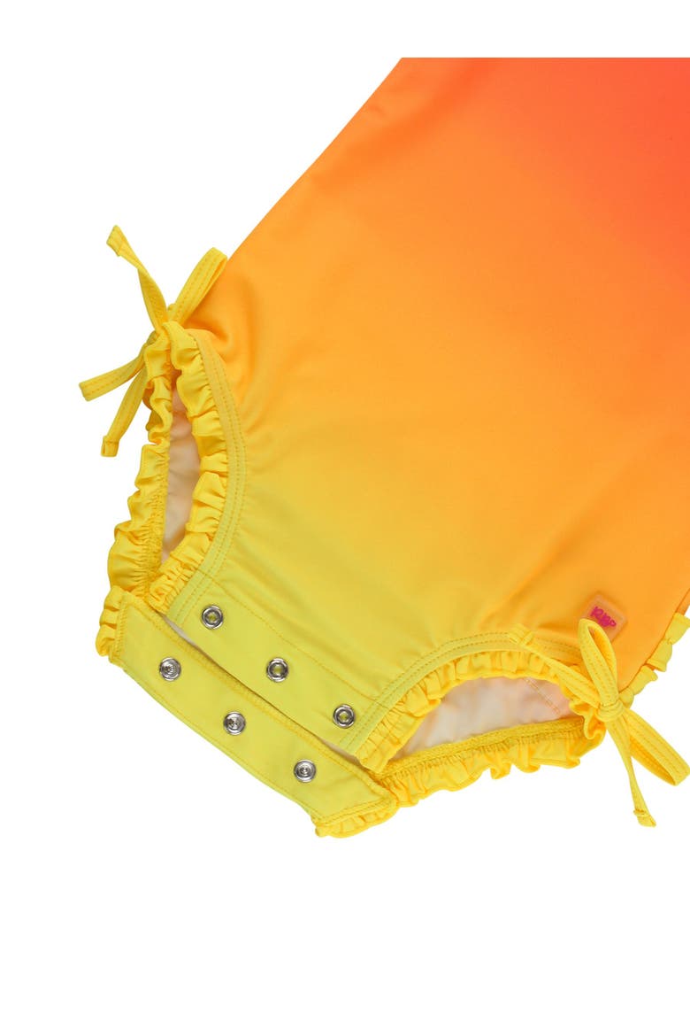 UPF50+ Sun Protected Neon Long Sleeve One Piece Rash Guard Swimsuit, with Signature Rear Ruffles, Alternate, color, Neon Citrus Sunrise