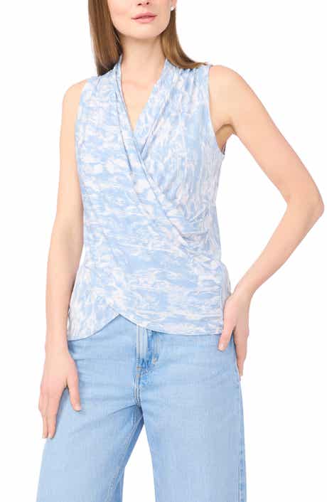 Vince Camuto Print Crossover Wrap Sleeveless Knit Top