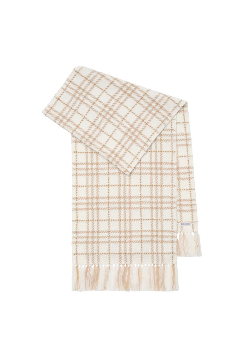 Embellished Check Bouclé Scarf, Main, color, Natural white