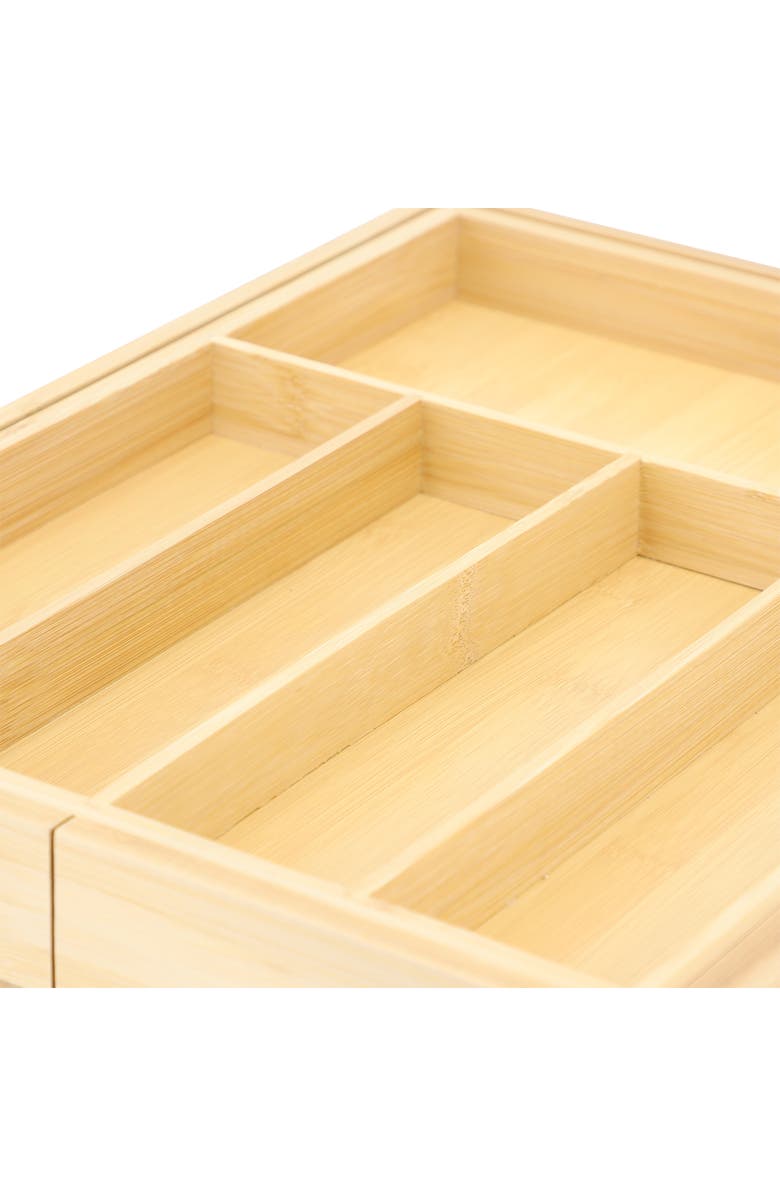 Megachef Adjustable Wood Drawer Storage and Organization Tray with Removable Knife Block, Alternate, color, Bamboo