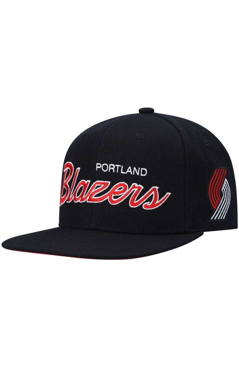 Mitchell & Ness Men's Mitchell & Ness Black Portland Trail Blazers Hardwood Classics Script 2.0 Snapback Hat, Main, color, Black
