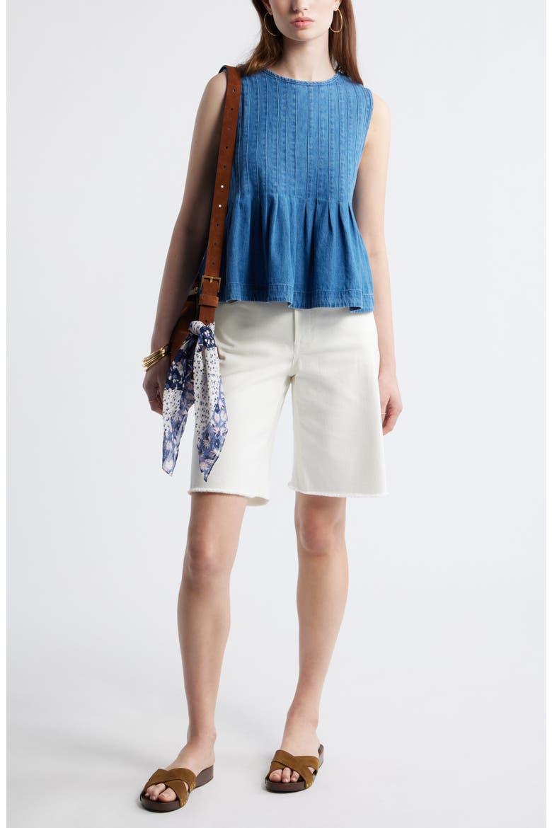 Pleated Cotton Chambray Top, Alternate, color, LIGHT BLUE WASH
