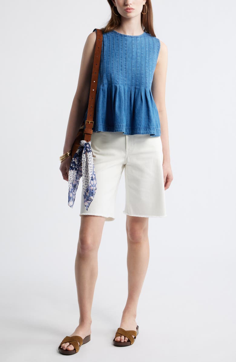 Treasure & Bond Pleated Cotton Chambray Top, Alternate, color, Light Blue Wash