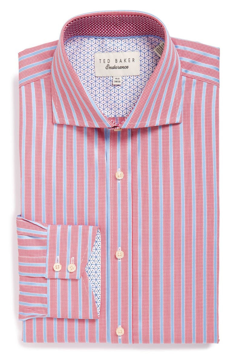 'Maccy' Trim Fit Stripe Dress Shirt, Main, color, RED