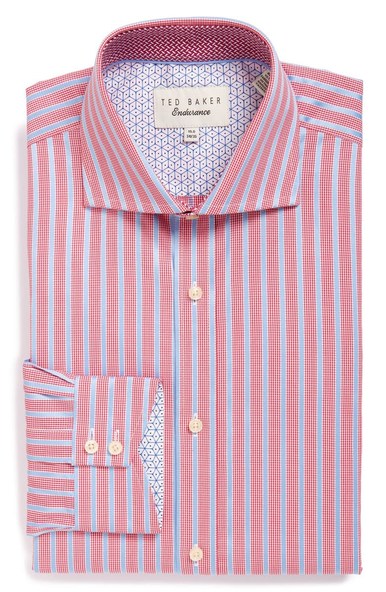 Ted Baker London 'Maccy' Trim Fit Stripe Dress Shirt, Main, color, Red