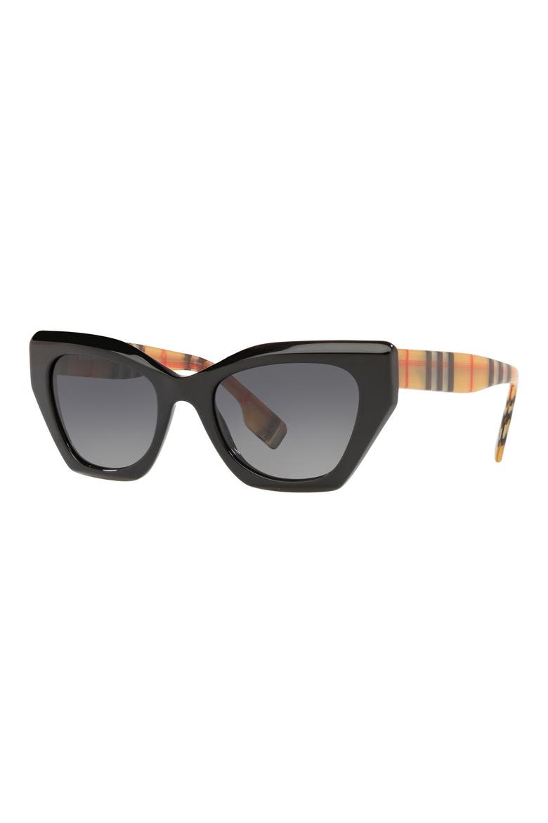 52mm Polarized Cat Eye Sunglasses, Alternate, color, BLACK/ DARK GREY GRAD