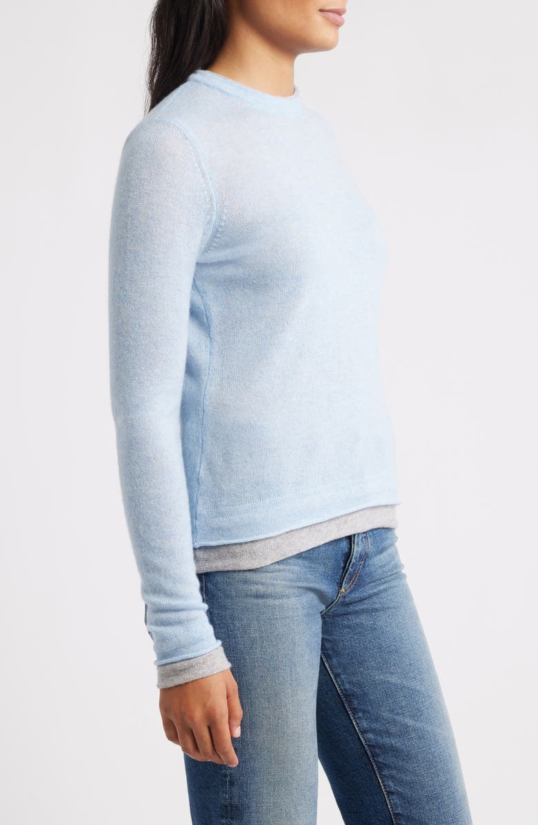 Griffen Double Trim Wool & Cashmere Crewneck Sweater, Alternate, color, Light Blue