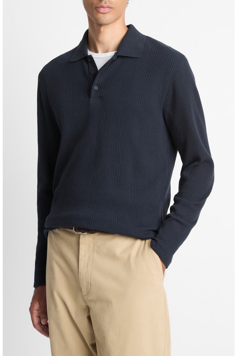 Variegated Texture Long Sleeve Polo, Alternate, color, COASTAL