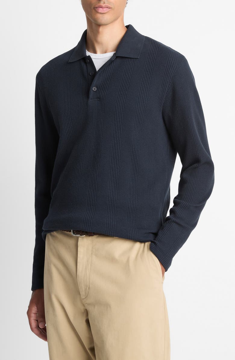 Vince Variegated Texture Long Sleeve Polo, Alternate, color, Coastal