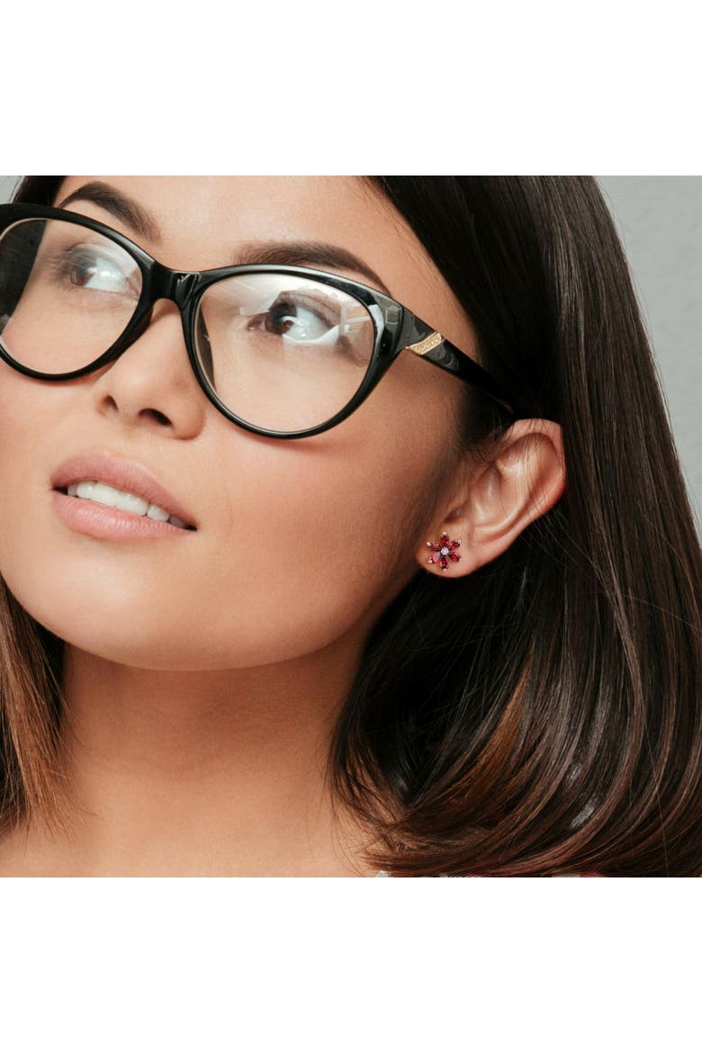 Garnet & Diamond Floral Stud Earrings 10k, Alternate, color, Garnet