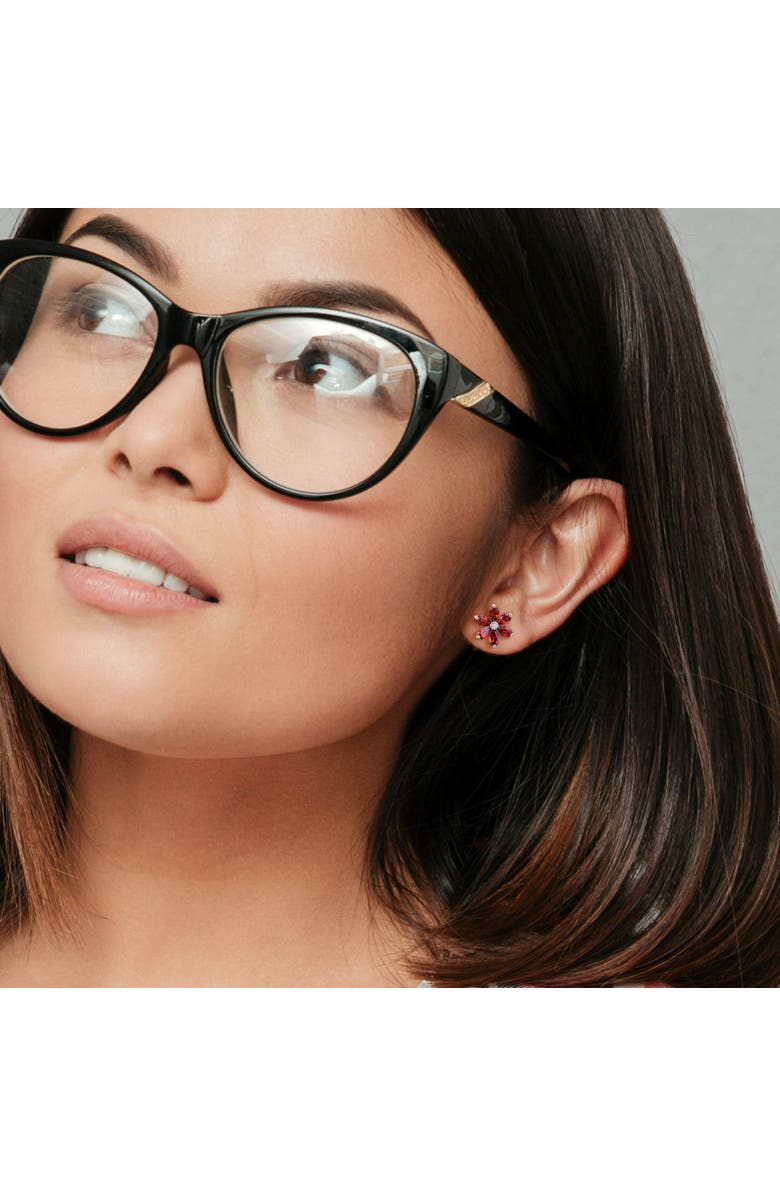 Julianna B. Garnet & Diamond Floral Stud Earrings 10k, Alternate, color, Garnet