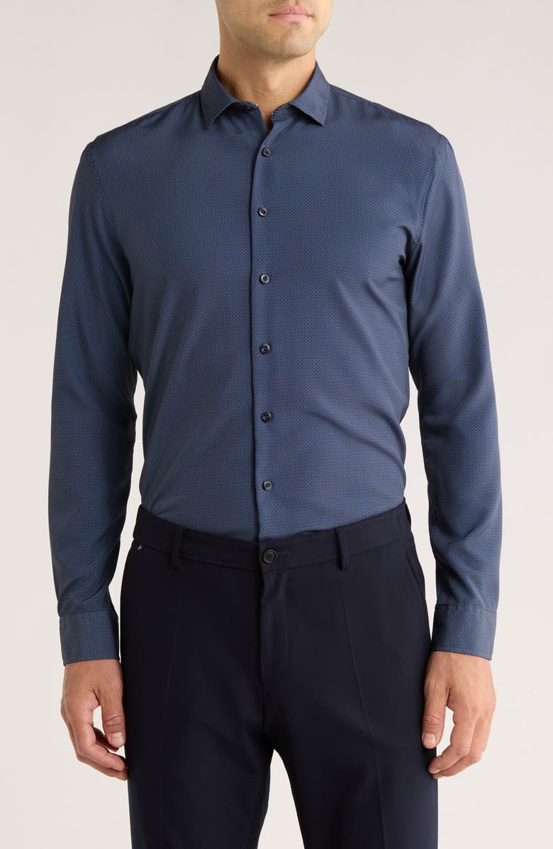 SOUL OF LONDON Geometric Stretch Button-Up Shirt, Main, color, Blue / Bleu