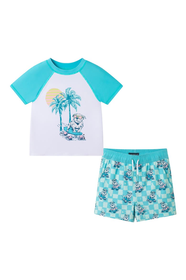 Kids' Skater Dog T-Shirt & Swim Shorts Set, Main, color, AQUA SKATER