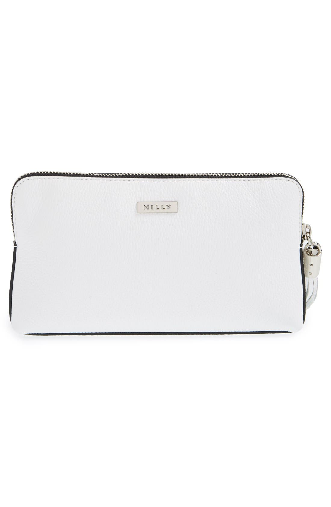 'Astor' Pebbled Leather Clutch, Alternate, color, WHITE