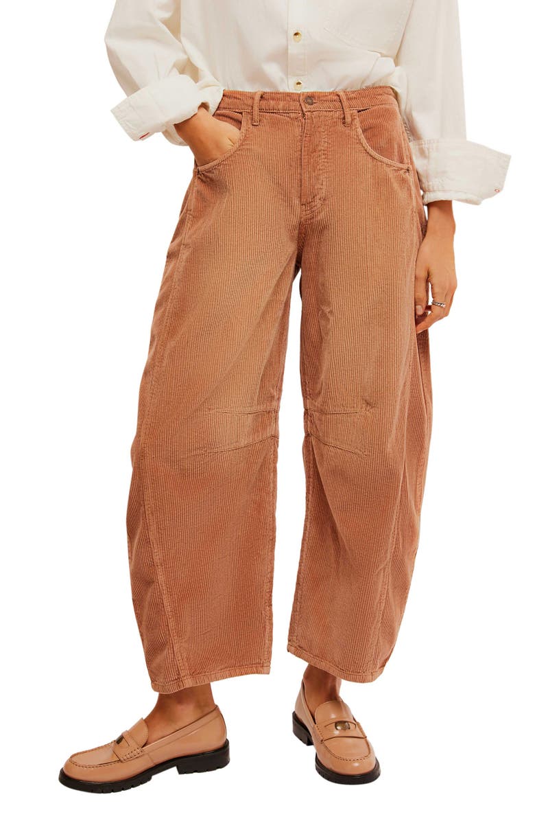 Free People Good Luck Barrel Leg Corduroy Pants, Main, color, Emperador