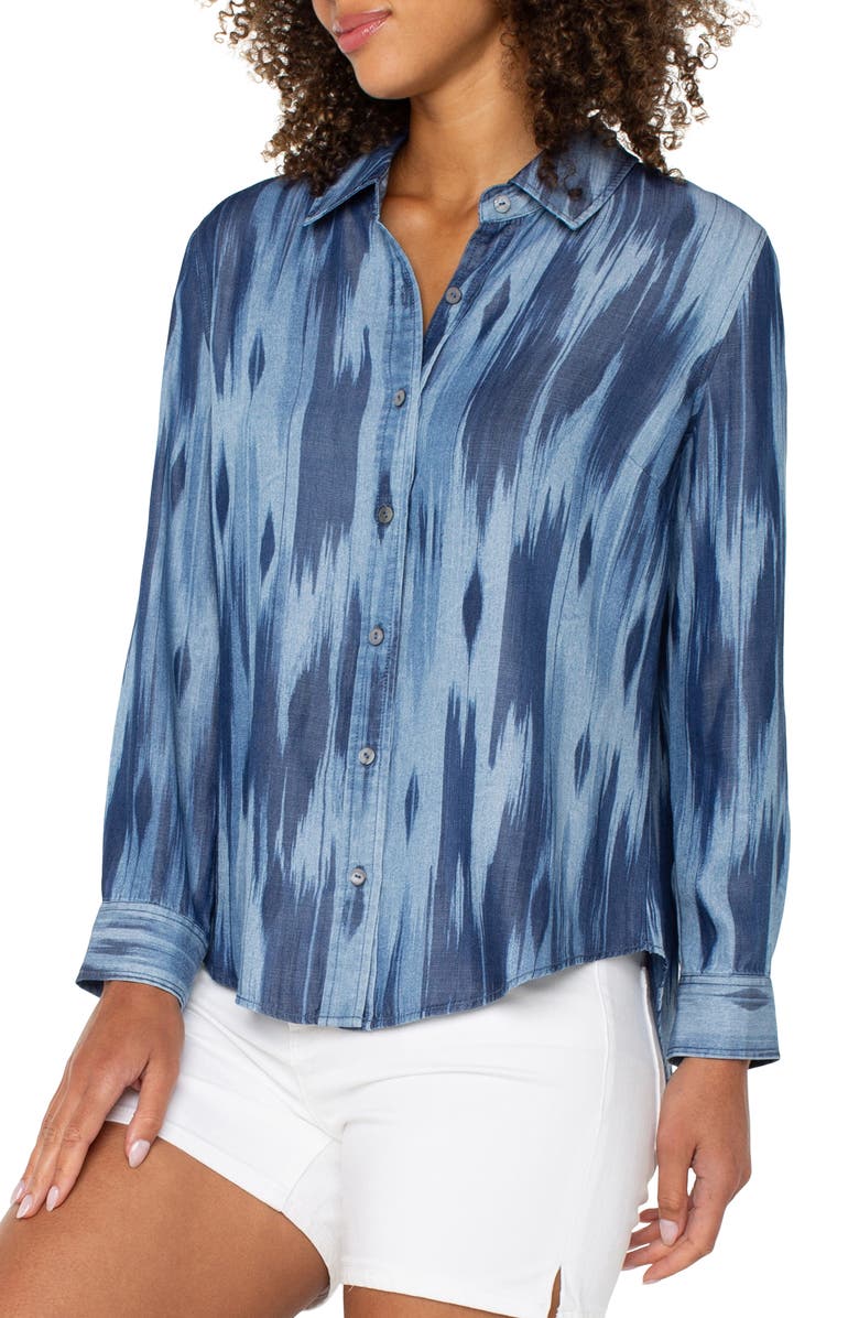 Liverpool Los Angeles Ikat Print Button-Up Shirt, Alternate, color, Water Color Ikat