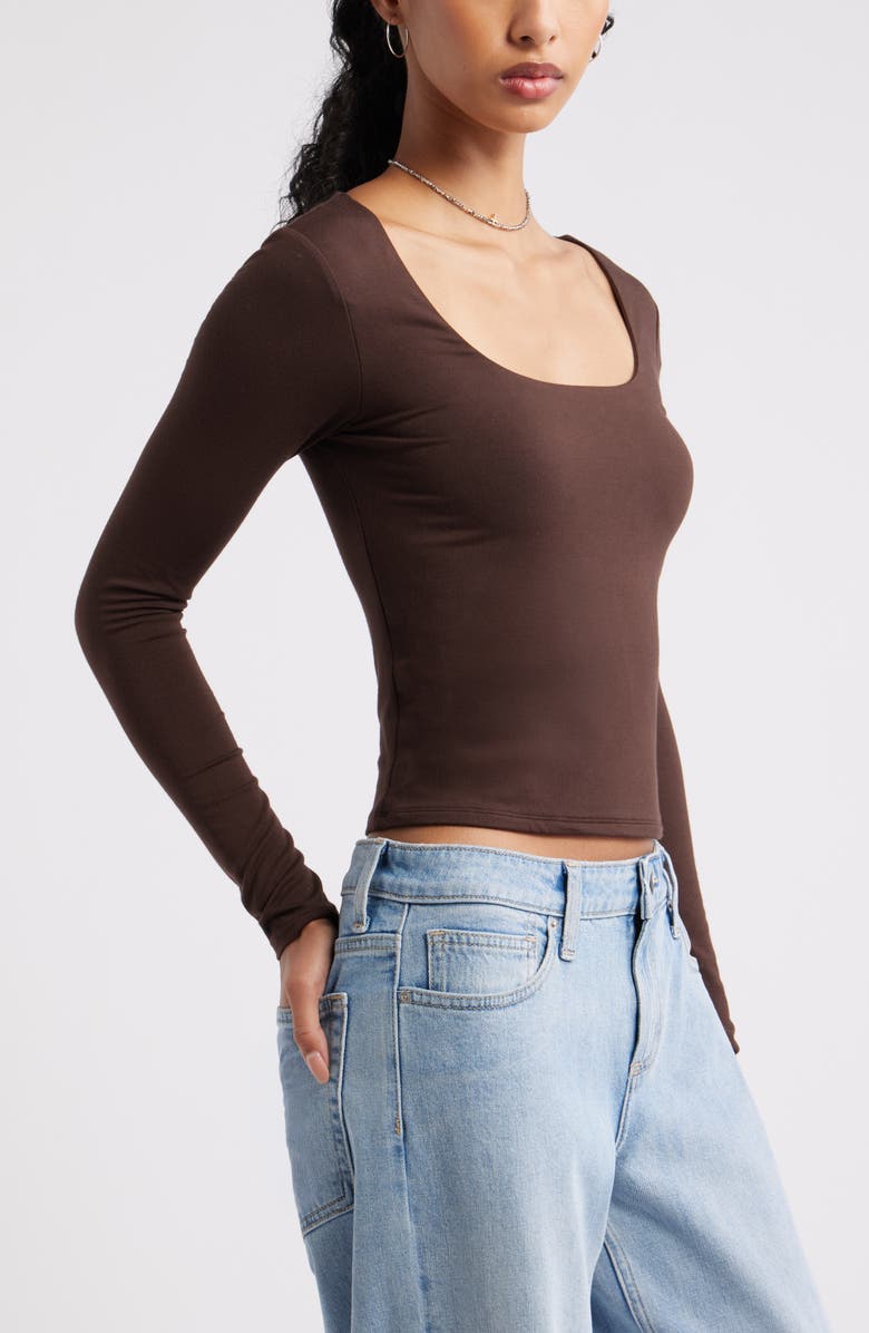 BP. Long Sleeve Square Neck T-Shirt, Alternate, color, Brown Coffee