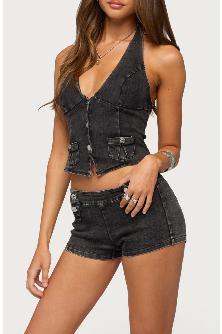 Sashe Denim Halter Top, Alternate, color, BLACK-WASHED