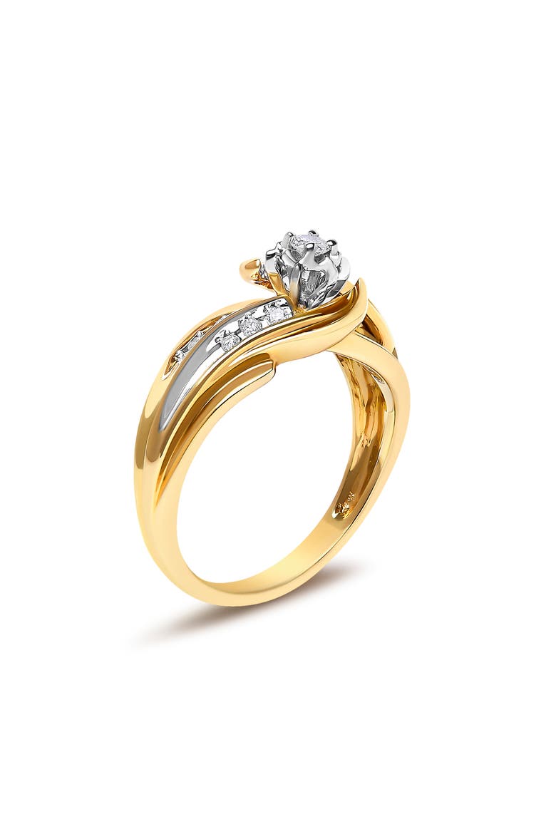14K Yellow Gold 1/4 Cttw Round Diamond Wave Motif Bypass Ring, Alternate, color, Yellow Gold