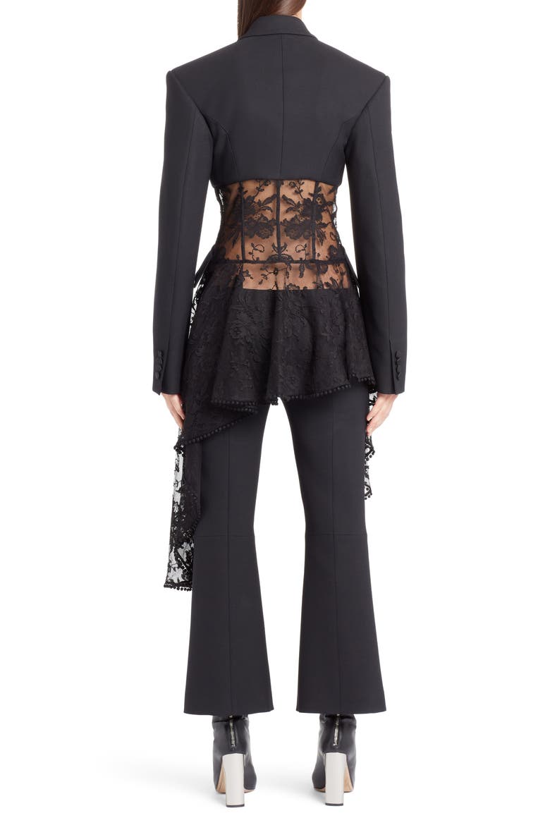 Alexander McQueen Lace Drape Corset Jacket, Alternate, color, BLACK