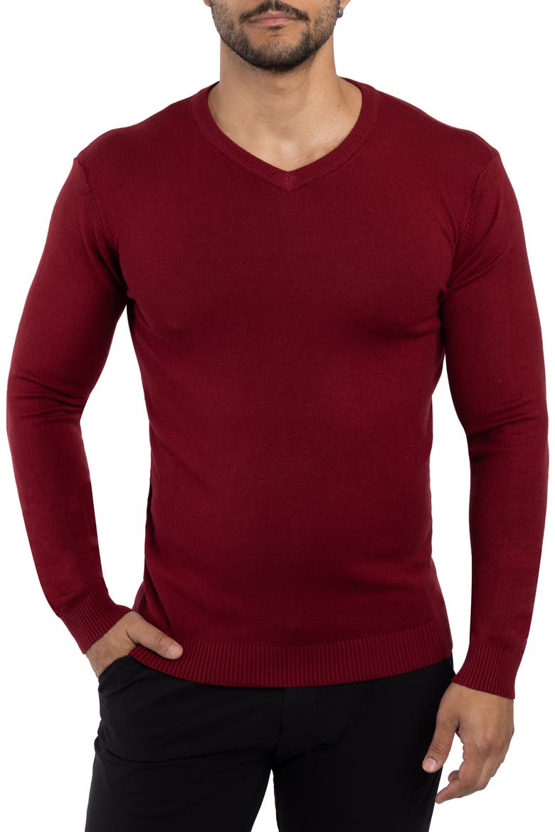 V-Neck Rib Knit Sweater, Main, color, OXBLOOD