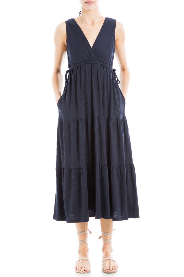 V-Neck Sleeveless Tiered Maxi Dress, Main, color, NAVY-NAVY